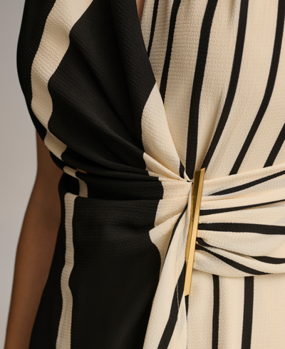 Shop Donna Karan Women's Striped Side-bar Midi Dress In Black Parchment
