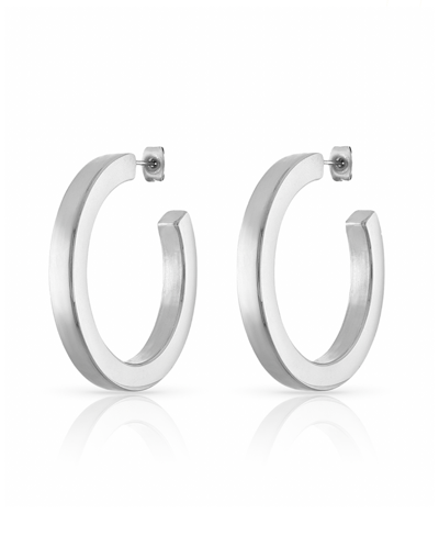 Shop Ben Oni Polished Non-tarnish Square Edge Hoop Earrings, 1.65" In Silver