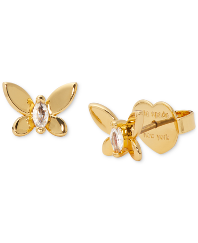 Shop Kate Spade Gold-tone Cubic Zirconia & Colored Butterfly Mini Stud Earrings In Clear,gold