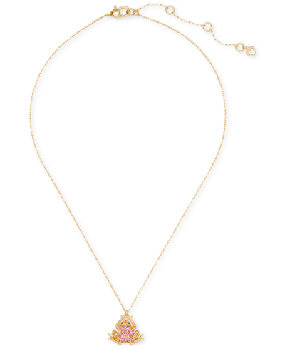 Shop Kate Spade Gold-tone Cubic Zirconia Frog Mini Pendant Necklace, 16" + 3" Extender In Pink.