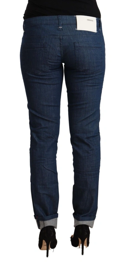 Acht Blue Cotton Low Waist Skinny Denim Folded Hem Jeans In Blue