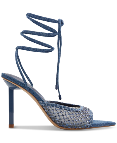 Shop Aldo Women's Jessamine Rhinestone Tie-up Stiletto Dress Sandals In Mesh Medium Blue