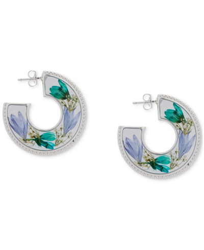Shop Lucky Brand Silver-tone Pressed Flower Medium Open Hoop Earrings, 1.35"