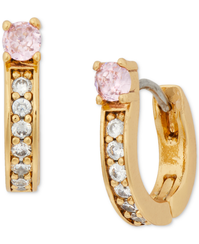 Shop Kate Spade Gold-tone Small Cubic Zirconia & Stone Huggie Hoop Earrings, 0.47" In Pink Multi
