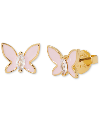 Shop Kate Spade Gold-tone Cubic Zirconia & Colored Butterfly Mini Stud Earrings In Coral