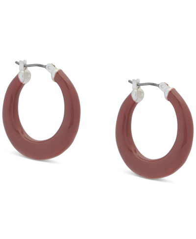 Shop Lucky Brand Silver-tone Pink Enamel Small Hoop Earrings, 1"