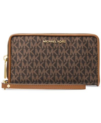 Michael Kors Michael  Jet Set Large Flat Multifunction Phone Case In Brown,acorn
