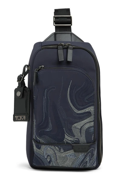 Shop Tumi Harrison Gregory Sling Bag In Navy Liquid Embroidery