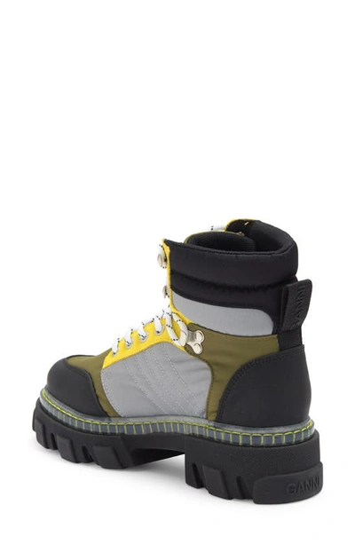 Shop Ganni Cleated Lace-up Hiking Boot In Kalamata