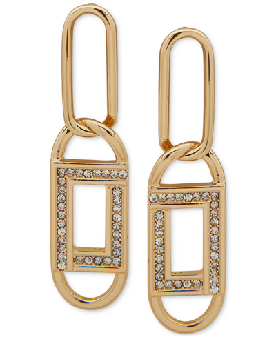 Shop Karl Lagerfeld Gold-tone Pave Paperclip Link Drop Earrings In Clear