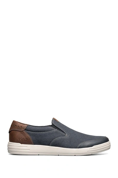 Shop Nunn Bush Kore City Walk Canvas Moc Toe Slip-on Sneaker In Dark Blue Canvas