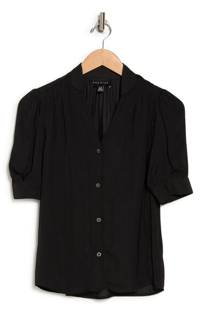 Shop Premise Studio Pleat Elbow-length Sleeve Blouse In Black