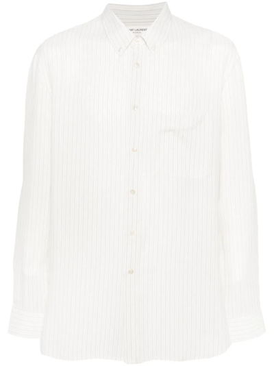 Shop Saint Laurent Striped Silk Shirt In White