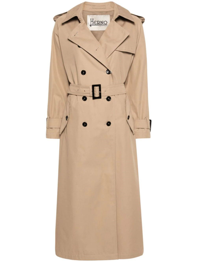 Shop Herno Light Cotton Canvas Trench Coat In Brown
