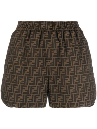 Shop Fendi Jacquard Ff Motif Shorts In Brown