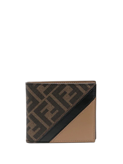 Shop Fendi Diagonal Bi-fold Wallet In Brown