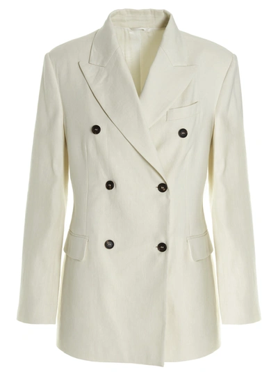 Shop Brunello Cucinelli Double Breast Linen Blazer Jacket Blazer And Suits White