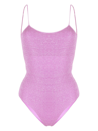 Shop Oseree Lumière Swimsuit In Lurex In Pink & Purple