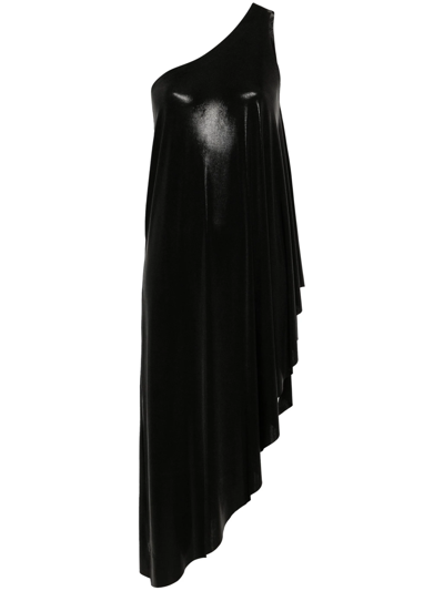Shop Norma Kamali Asymmetric One-shoulder Tunic In Black