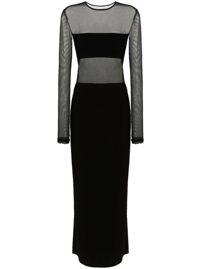 Shop Norma Kamali Semi-transparent Dash Dash Long Dress In Black