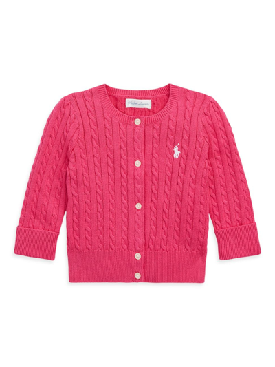 Shop Polo Ralph Lauren Baby Girl's Cable-knit Cotton Cardigan In Bright Pink White