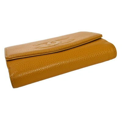 Pre-owned Chanel Coco Mark Yellow Leather Wallet  ()