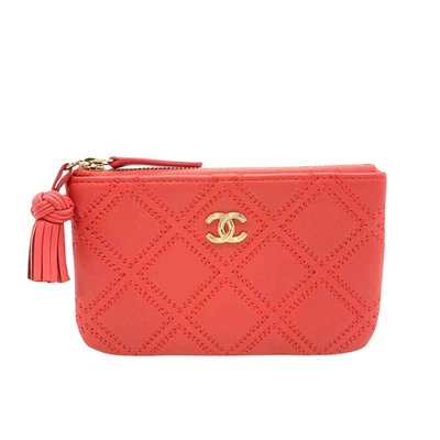 Pre-owned Chanel Matelassé Orange Leather Clutch Bag ()