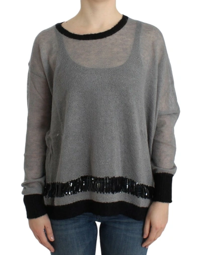 Shop Costume National Chic Asymmetric Embellished Knit Women's Sweater In Gray