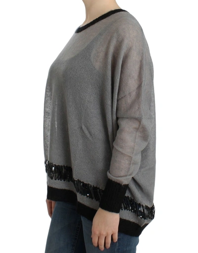 Shop Costume National Chic Asymmetric Embellished Knit Women's Sweater In Gray