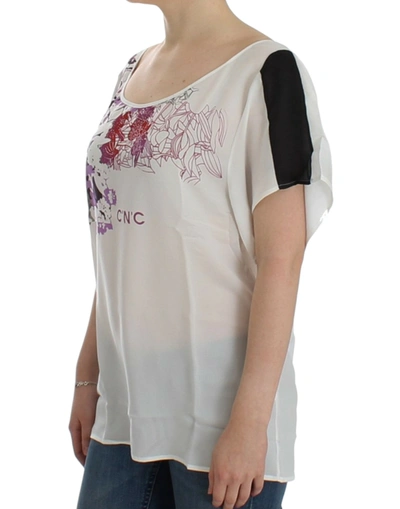Shop Costume National Chic White V-neck Motive Print Women's Tee