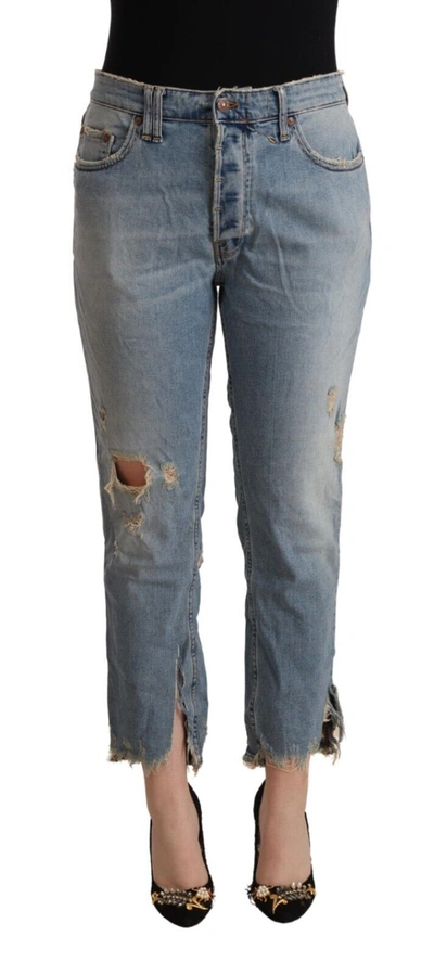 Shop Cycle Chic Distressed Mid Waist Cropped Women's Denim In Light Blue