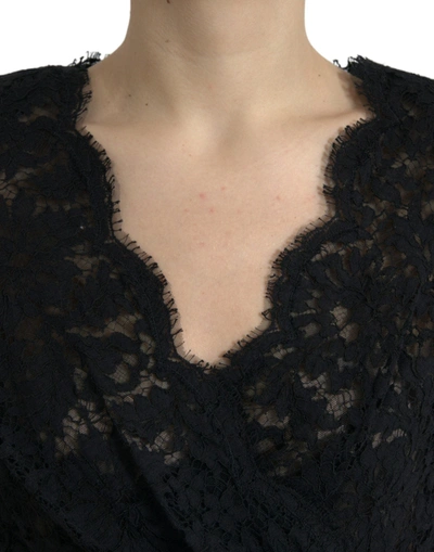 Shop Dolce & Gabbana Elegant Black Floral Lace Sheath Mini Women's Dress