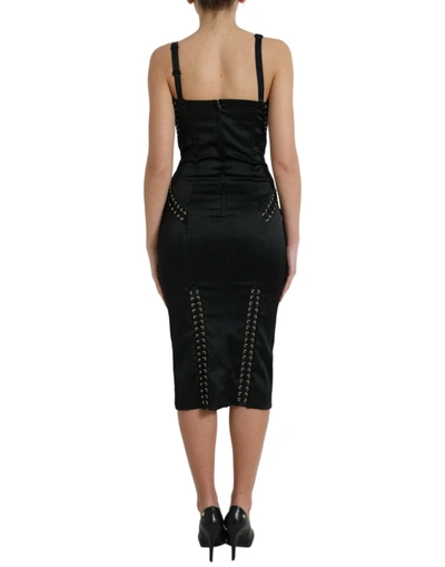 Shop Dolce & Gabbana Elegant Black Lace-up Midi Bodycon Women's Dress