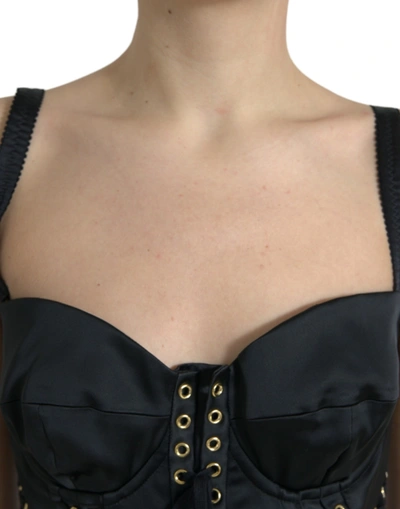 Shop Dolce & Gabbana Elegant Black Lace-up Midi Bodycon Women's Dress