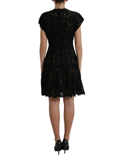 Shop Dolce & Gabbana Elegant Black Floral Lace A-line Mini Women's Dress