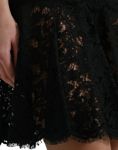 Shop Dolce & Gabbana Elegant Black Floral Lace A-line Mini Women's Dress