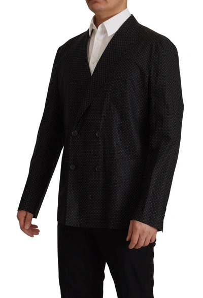 Dolce & Gabbana Black Polka Dotted Cotton Blazer Jacket In Black