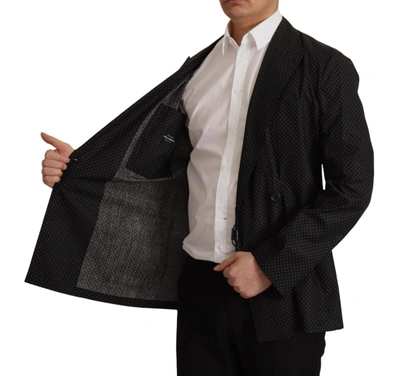Dolce & Gabbana Black Polka Dotted Cotton Blazer Jacket In Black