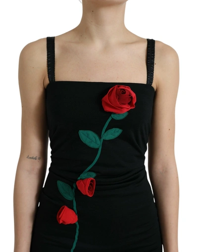 Shop Dolce & Gabbana Elegant Floral Embroidery Wool Midi Women's Dress In Black