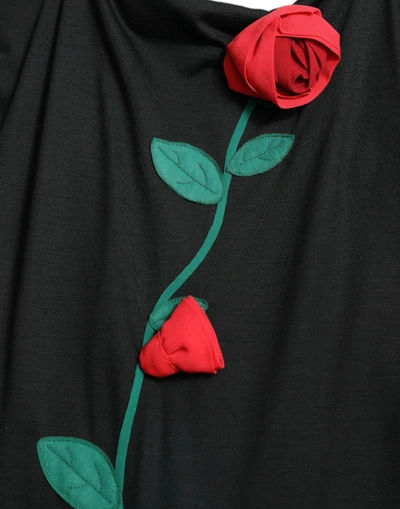 Shop Dolce & Gabbana Elegant Floral Embroidery Wool Midi Women's Dress In Black