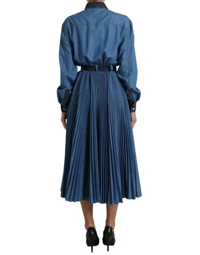 Shop Dolce & Gabbana Elegant Denim A-line Midi Women's Dress In Blue