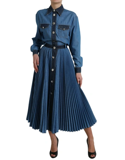 Shop Dolce & Gabbana Elegant Denim A-line Midi Women's Dress In Blue