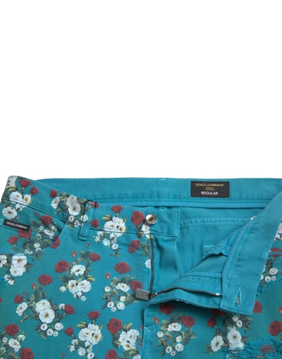 Shop Dolce & Gabbana Chic Floral Skinny Denim Men's Jeans In Blue