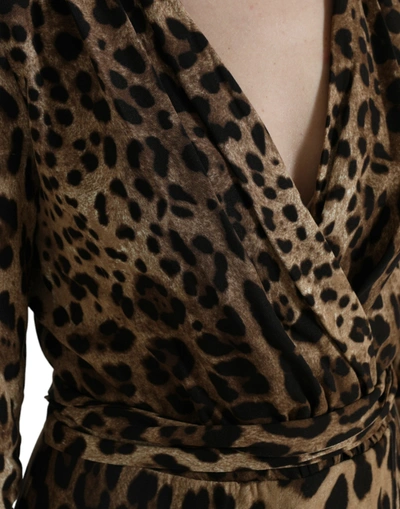 Shop Dolce & Gabbana Elegant Leopard Print Wrap-effect Midi Women's Dress In Brown