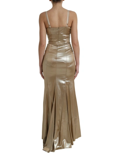 Shop Dolce & Gabbana Elegant Metallic Gold Sheath Dress With Women's Crystals