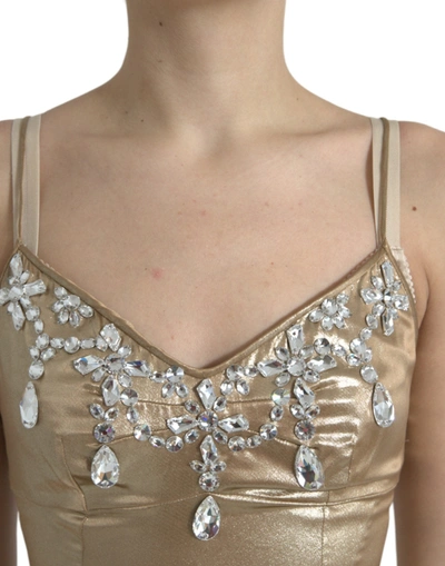 Shop Dolce & Gabbana Elegant Metallic Gold Sheath Dress With Women's Crystals
