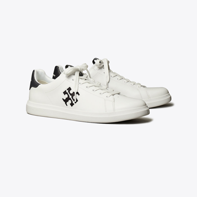 Shop Tory Burch Double T Howell Court Sneaker In Titanium White/perfect Black