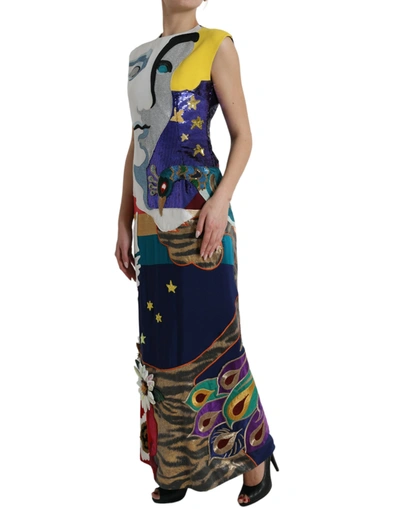 Shop Dolce & Gabbana Elegant Multicolor Silk Patchwork Maxi Women's Dress