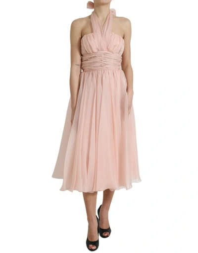 Shop Dolce & Gabbana Elegant Silk Chiffon Halter Midi Women's Dress In Pink