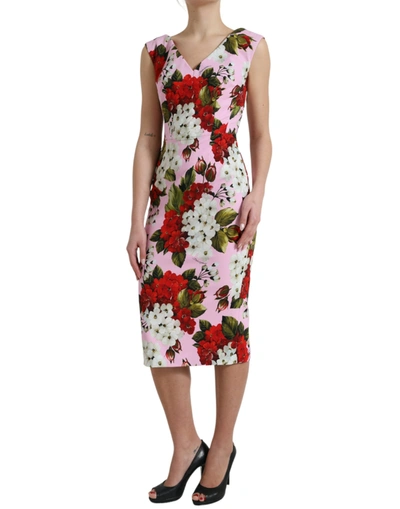 Shop Dolce & Gabbana Elegant Floral Sheath Midi Dress In Women's Pink